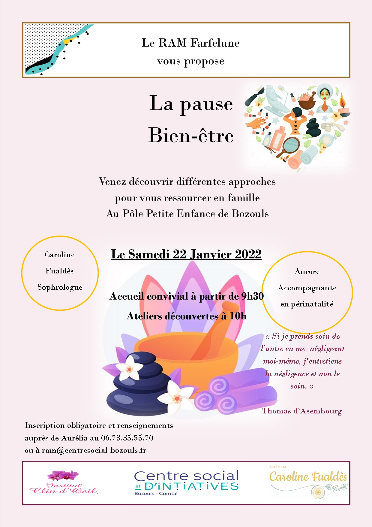 Pause bien-être au RAM, le Relais Assistante Maternelle de Bozouls (Aveyron) : Le samedi 22 janvier de 9h30 à 11h45.