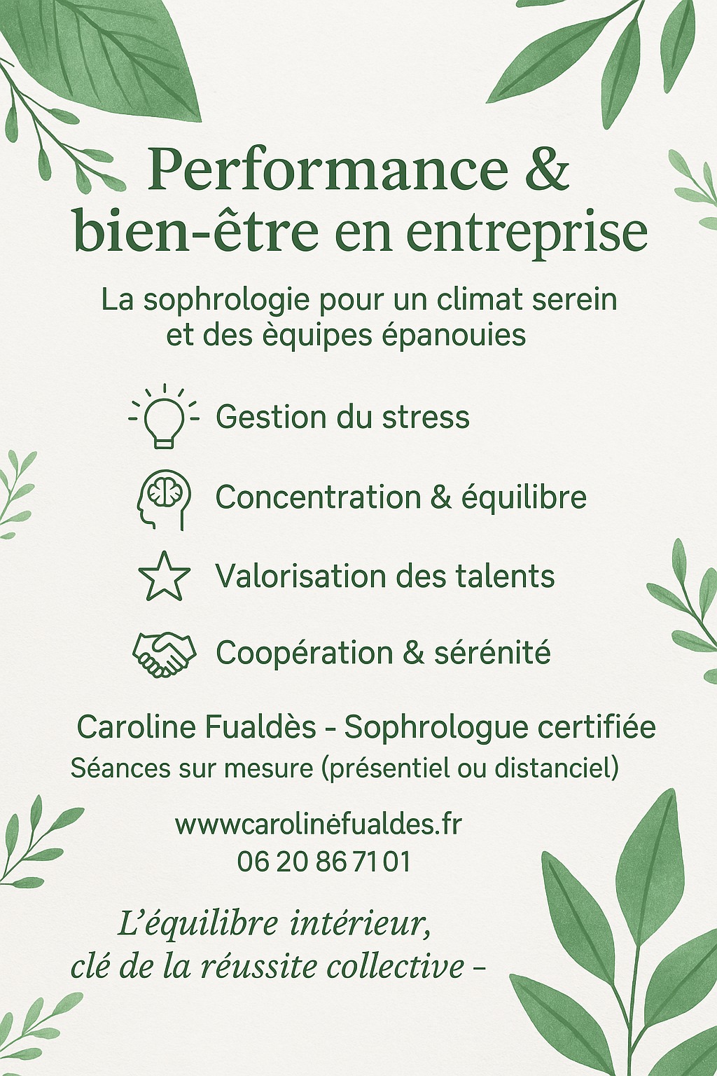 Sophrologie en entreprise : l’équilibre intérieur, la clé d’une réussite collective.