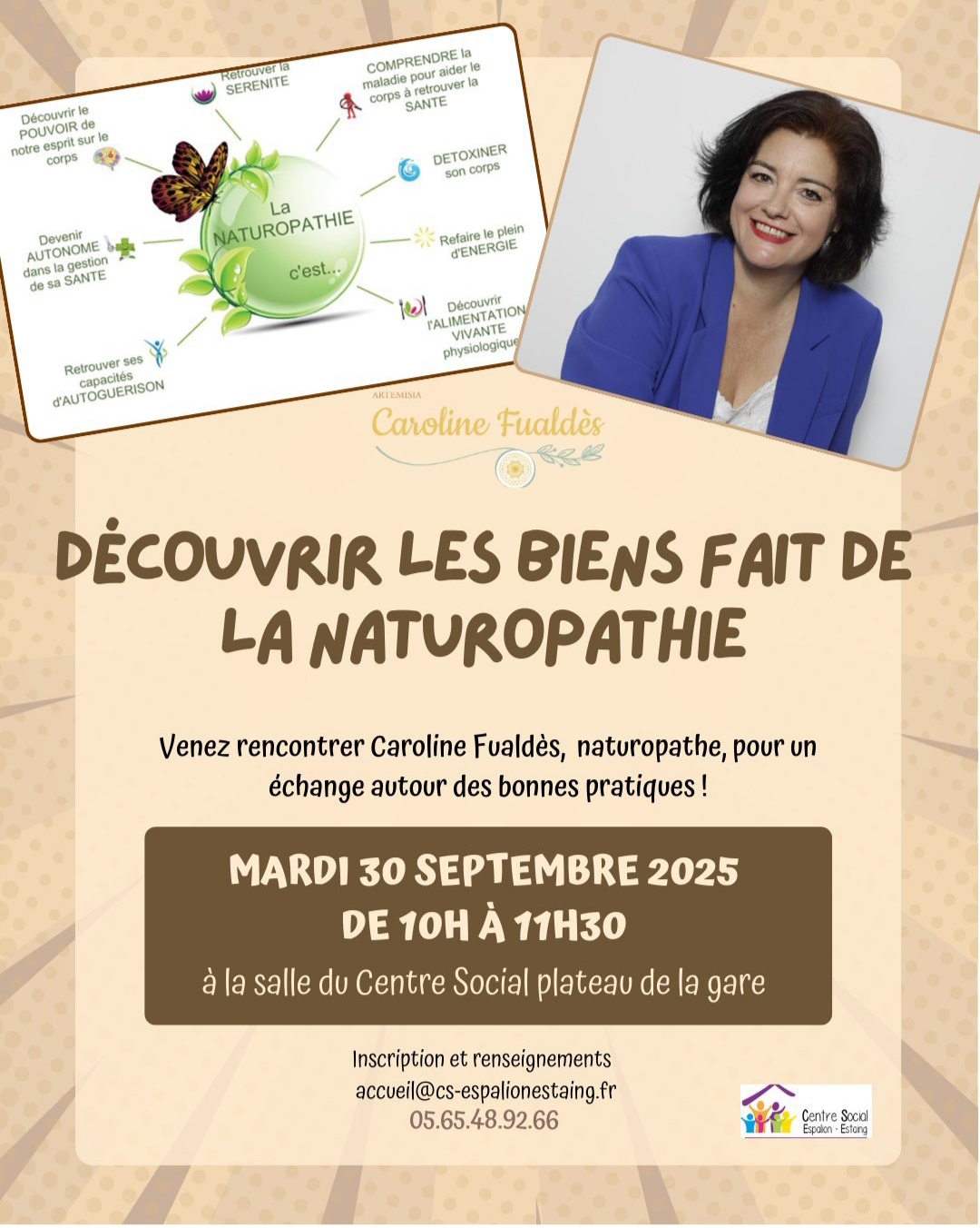 ATELIER NATUROPATHIE ET NUTRITION MARDI 30 SEPTEMBRE 2025 DE 10h à 11h30 au Centre Social d’Espalion