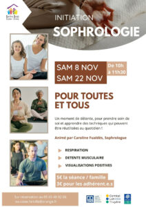 SOPHROLOGIE POUR TOUS au centre social d’Espalion, découverte ou redecouverte de 5 ans à 99 ans : le samedi 22 novembre de 10h à 11h30 !