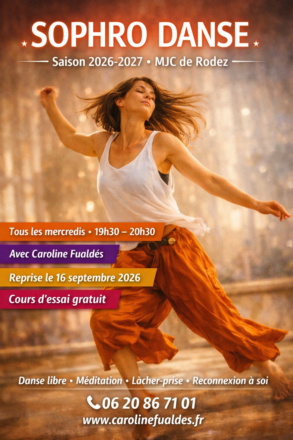 Séances hebdo Sophro-danse Mjc Rodez, Aveyron, cours d'essai gratuit le 16 septembre 2026