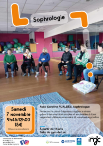 STAGE de SOPHROLOGIE avec la MJC Luc La Primaube le samedi 7 novembre 2026 de 9h45 à 12h